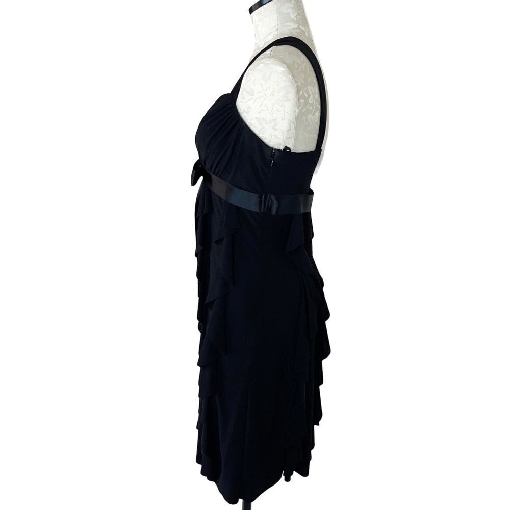 Cache Womens Ruffle Dress Black Size 6 Chiffon Long Ribbon Rhinestone Brooch Bow - Picture 5 of 12